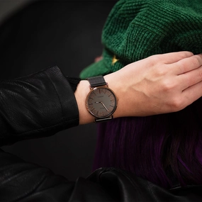 Brown OOZOO watch with titanium metal mesh bracelet - C20139