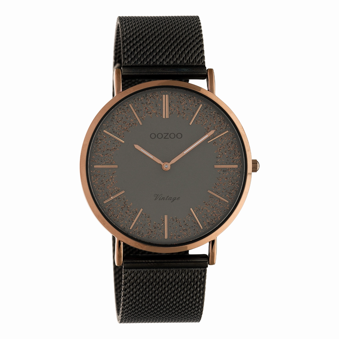 Brown OOZOO watch with titanium metal mesh bracelet - C20139