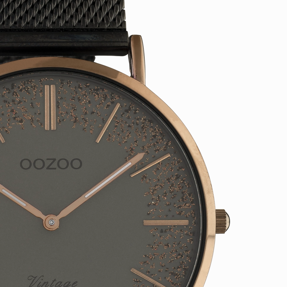 Brown OOZOO watch with titanium metal mesh bracelet - C20139