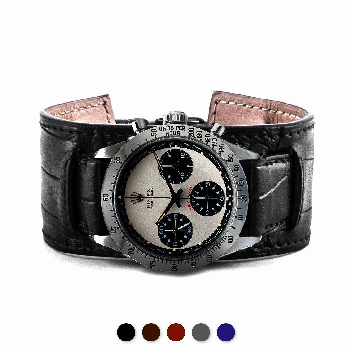 Bund vintage "Paul Newman" - Leather watch band - Alligator (black, brown, grey, blue)