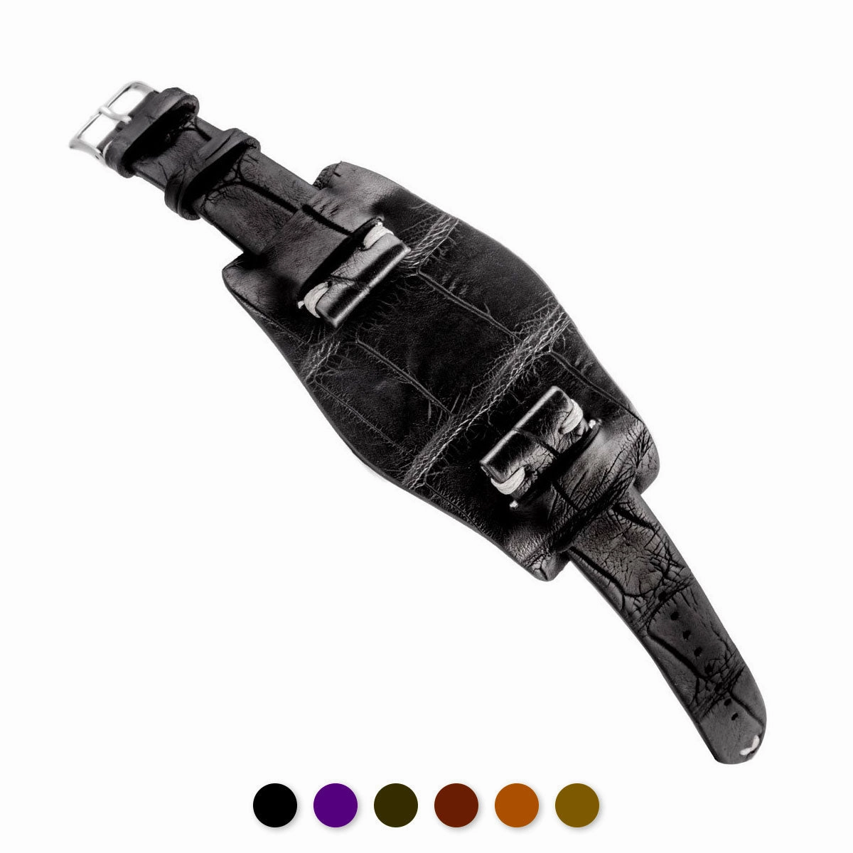 Bund vintage strap - Leather watch strap - Alligator (black, brown, green, kaki, purple)