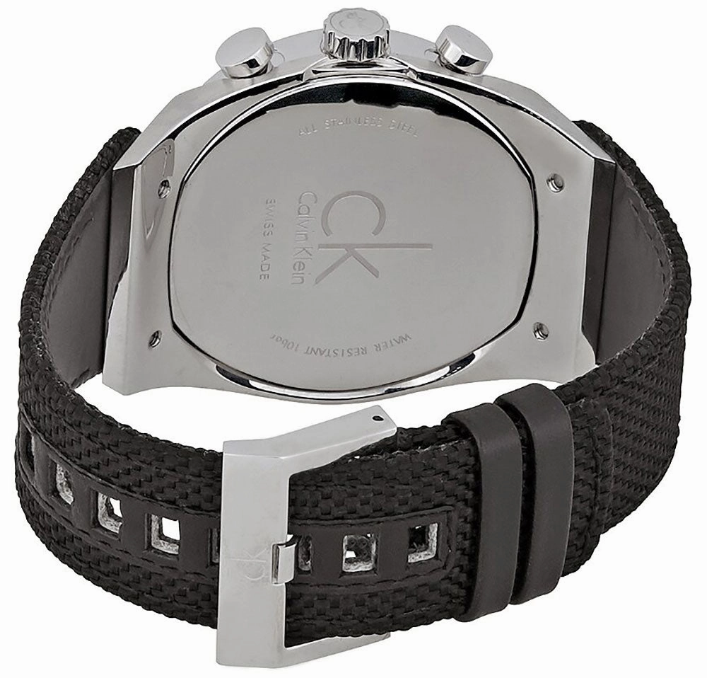 Calvin Klein Eager Chronograph Black Nylon Strap Black and Silver Dial Quartz Mens Watch K4B371B3