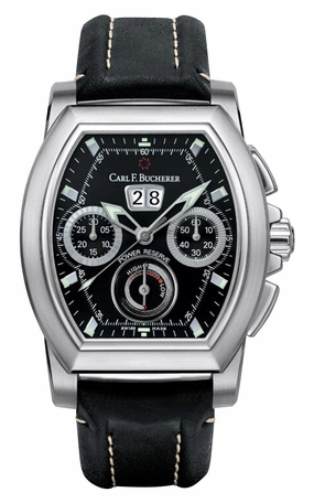 Carl F. Bucherer Patravi T-Graph Automatic Chronograph Stainless Steel Black Dial Black Leather Strap Date Power Reserve Mens Watch 00.10615.08.33.01