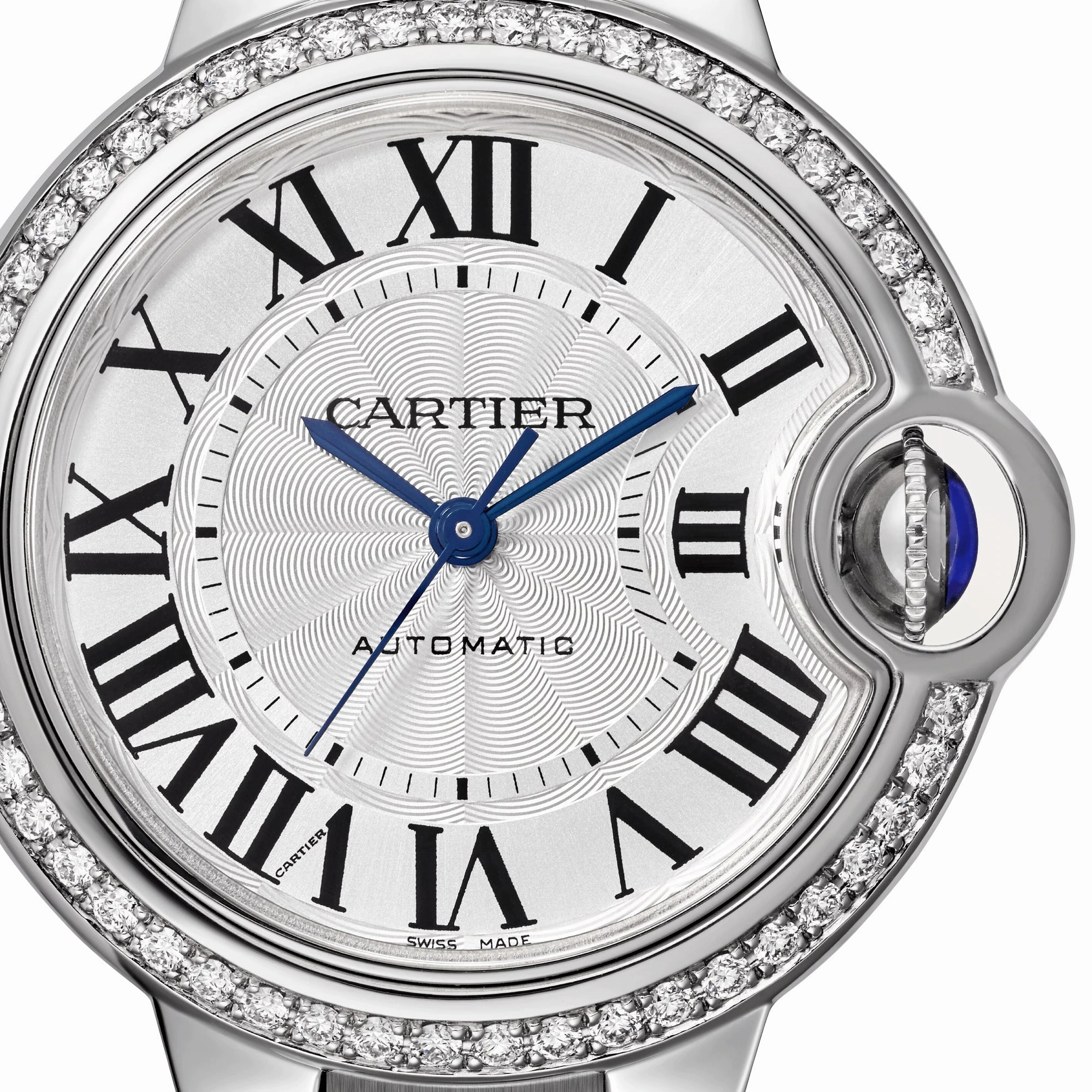 Cartier Ballon Bleu Automatic Stainless Steel Silver-Tone Dial Diamonds Womens Watch W4BB0023