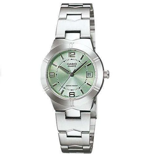 Casio LTP-1241D-3ADF Silver/Green Stainless Steel Strap Watch for Women