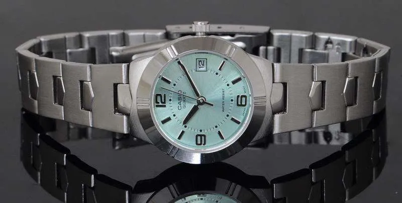 Casio LTP-1241D-3ADF Silver/Green Stainless Steel Strap Watch for Women