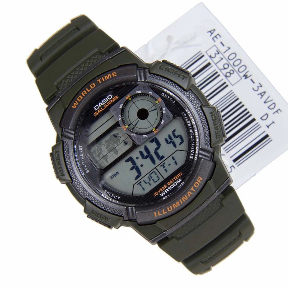 Casio AE-1000W-3A Green Resin Strap Watch for Men
