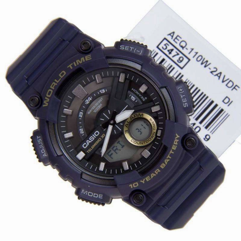Casio AEQ-110W-2A Navy Blue Resin Strap Watch for Men