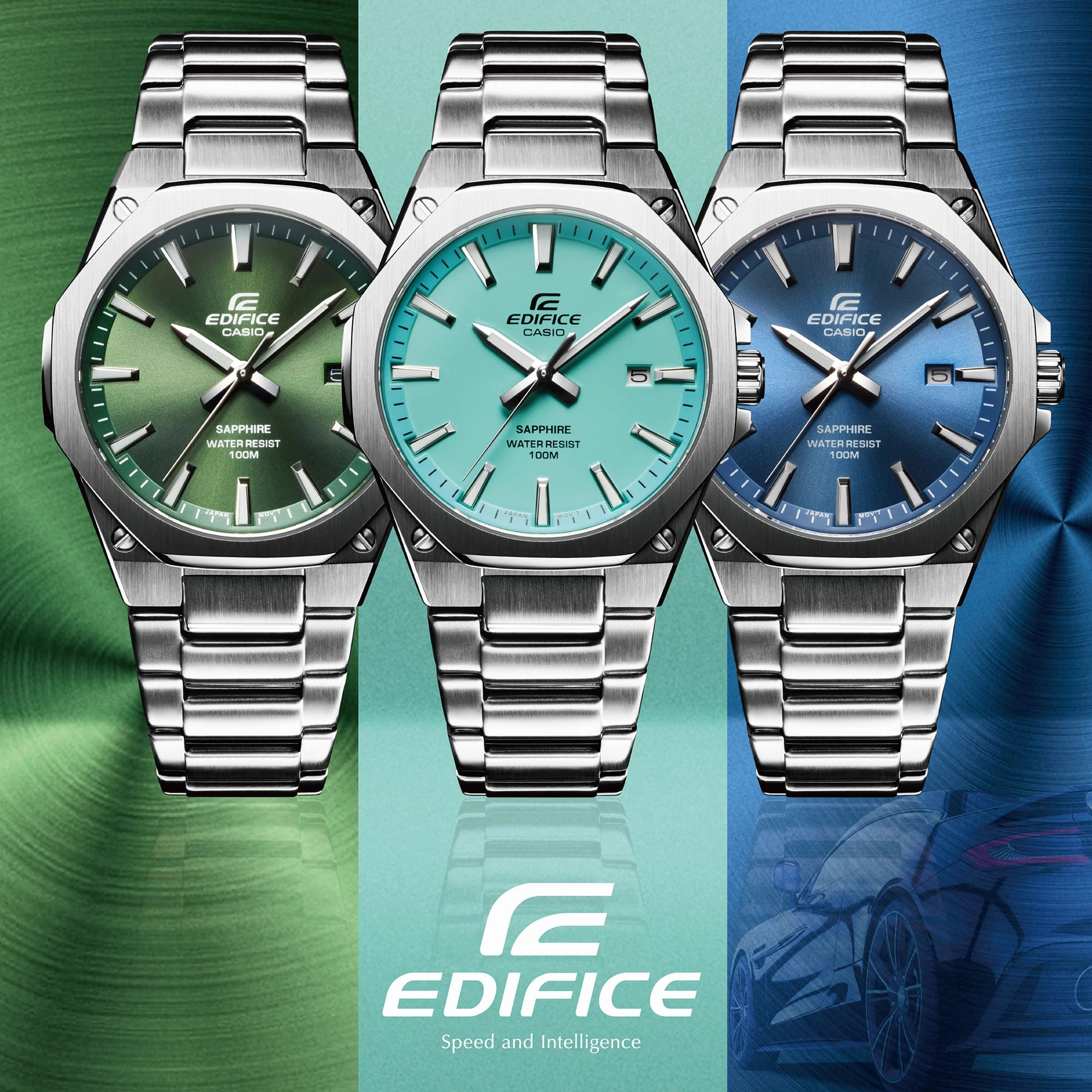 Casio Edifice 3-Hand Analog Green Dial Stainless Steel Watch EFRS108D-3A