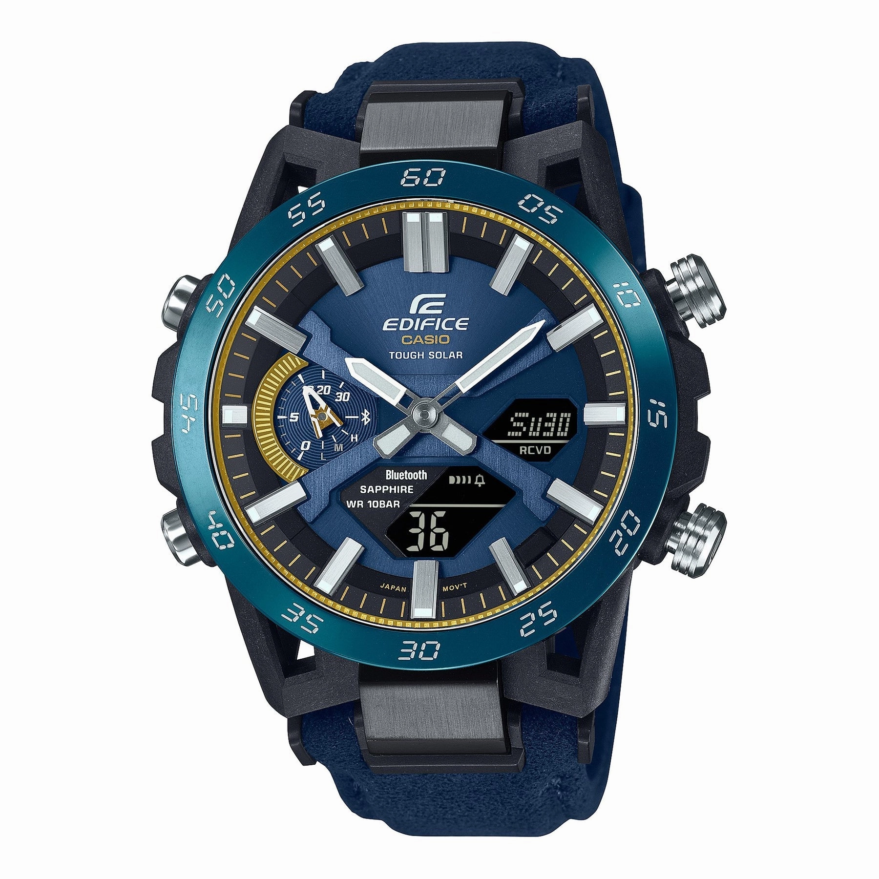 Casio Edifice Duo Solar Blue Alcantara Band Watch ECB2000SS-2A