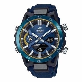 Casio Edifice Duo Solar Blue Alcantara Band Watch ECB2000SS-2A