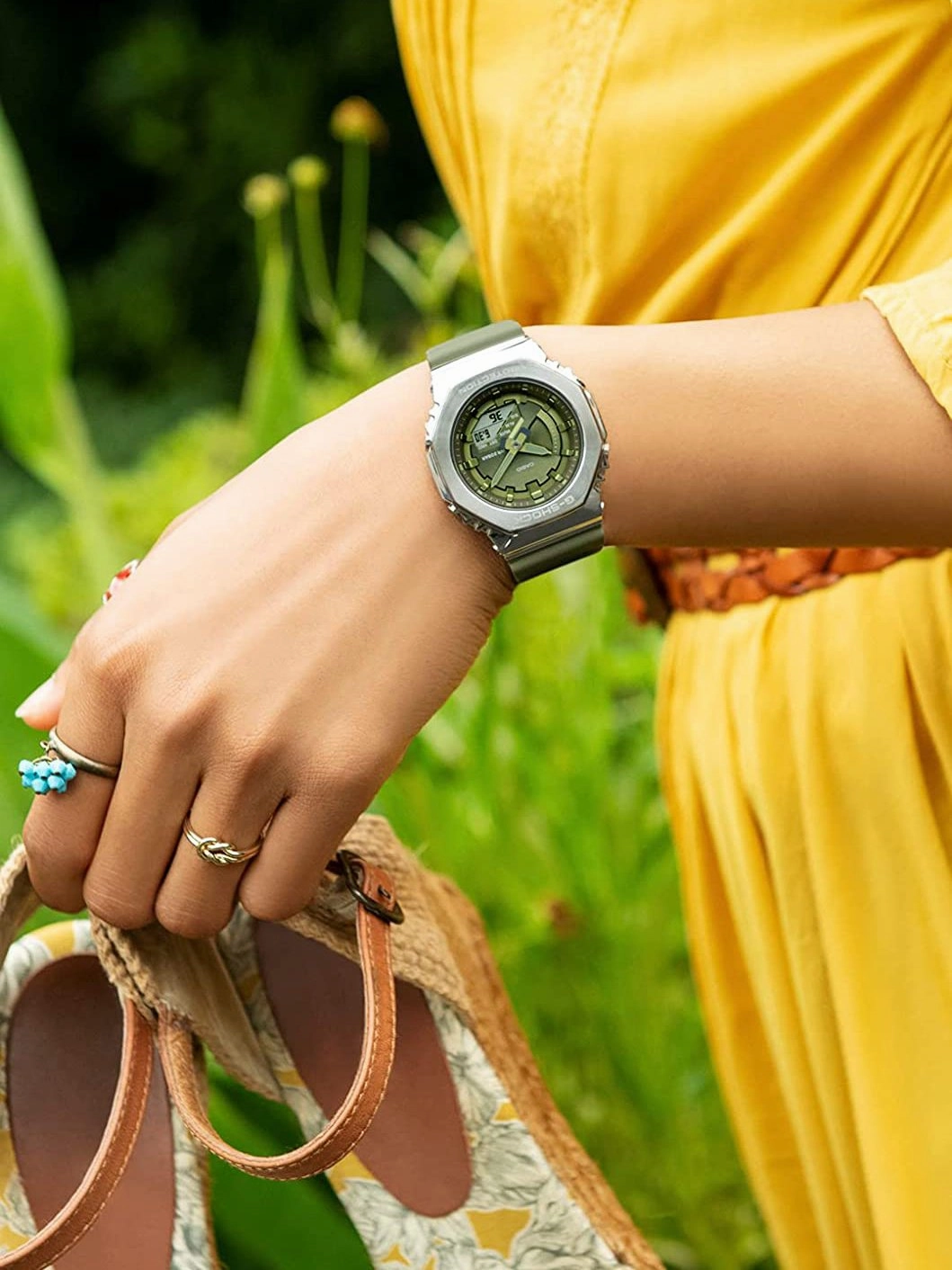 Casio G-Shock Metal-Clad Octagonal Womens Watch Green GMS2100-3A