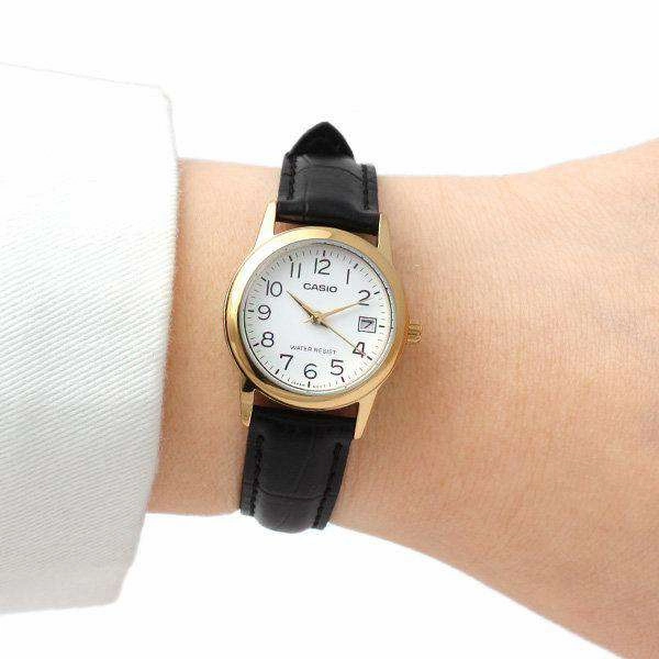 Casio LTP-V002GL-7B2 Black Leather Strap Watch for Women