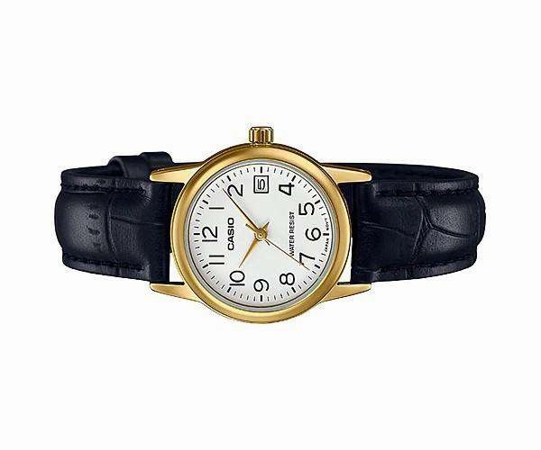 Casio LTP-V002GL-7B2 Black Leather Strap Watch for Women