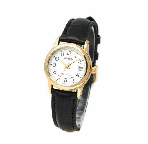 Casio LTP-V002GL-7B2 Black Leather Strap Watch for Women
