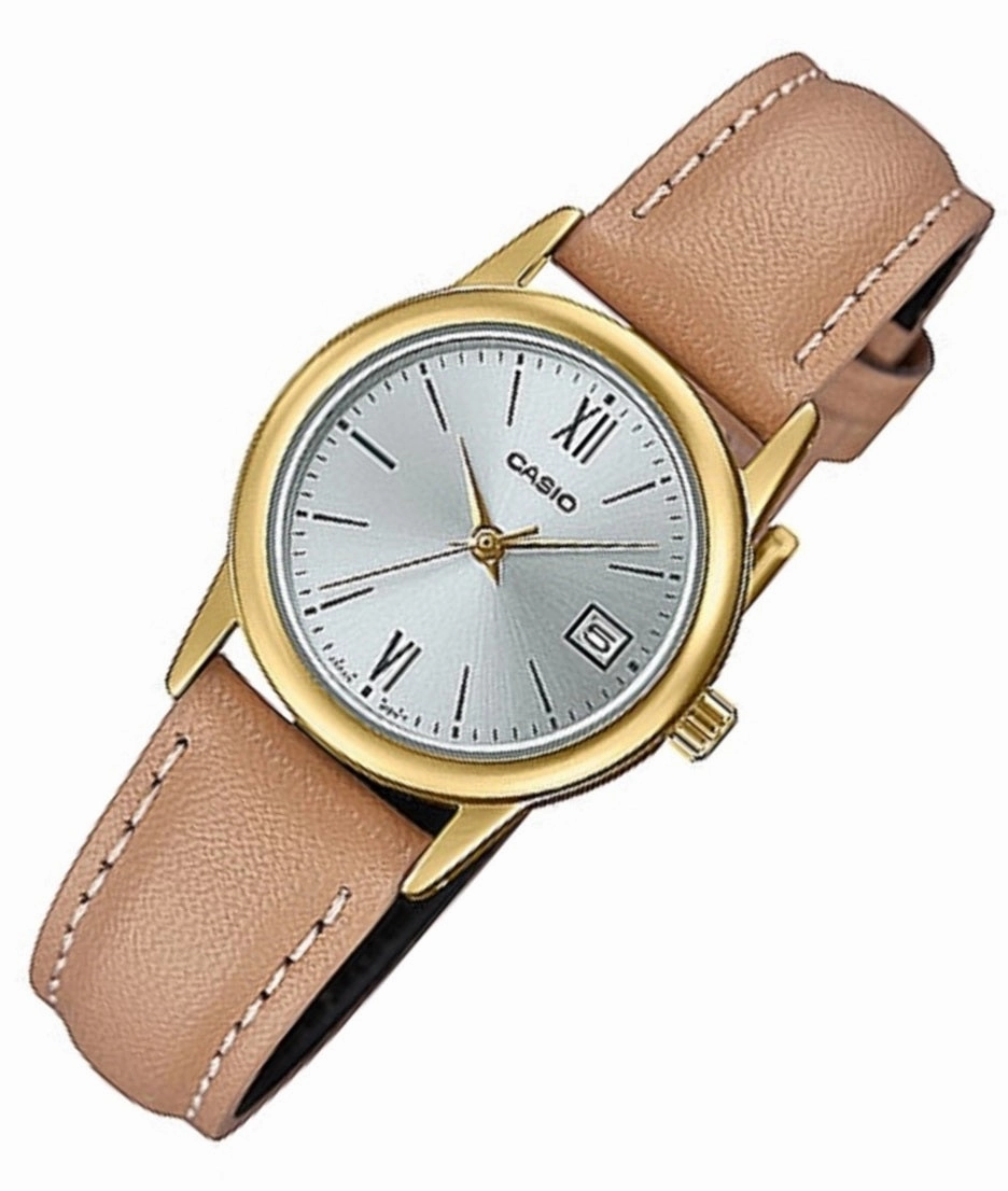 Casio LTP-V002GL-7B3 Light Brown leather strap for Women