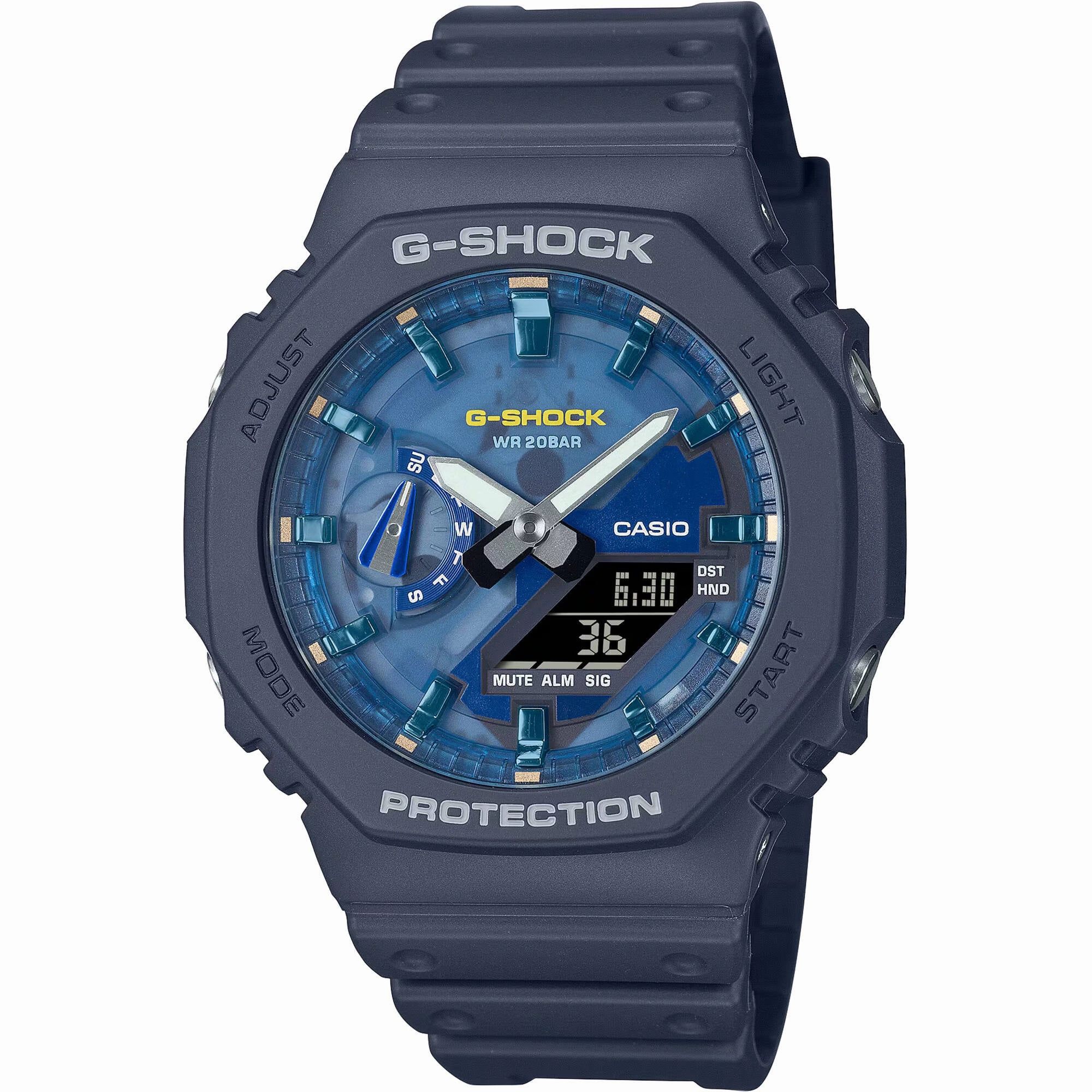 Casio Men's Watch G-Shock Navy Blue Resin Strap Analog-Digital GA-2100AS-2ACR