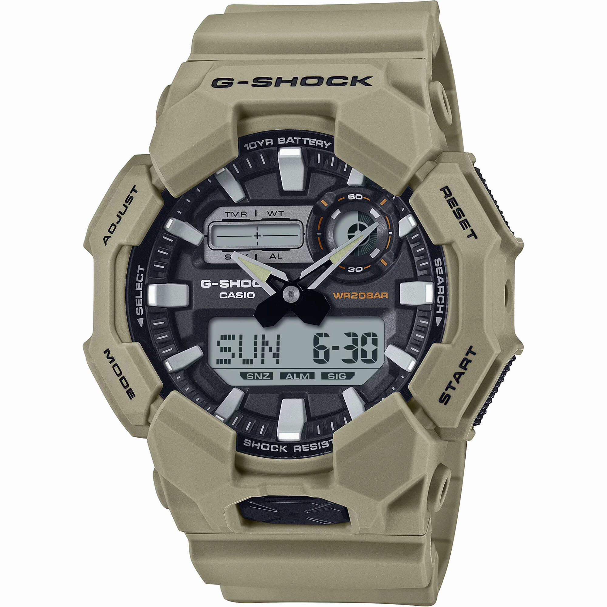 Casio Men's Watch G-Shock World Time Beige Resin Strap Analog-Digital GA010-5A