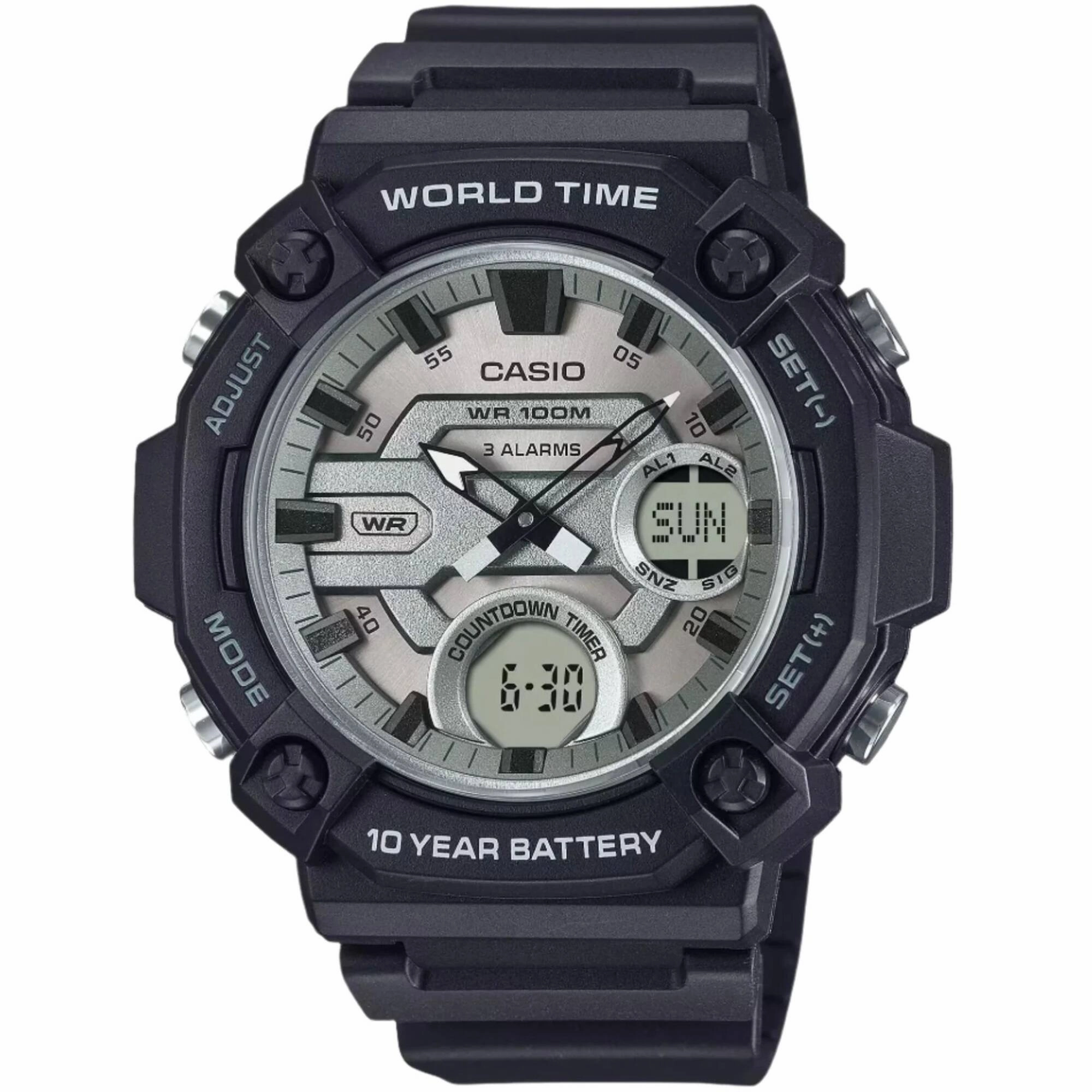 Casio Men's Watch World Time Green and Grey Analog-Digital Dial AEQ-120W-7AVCF
