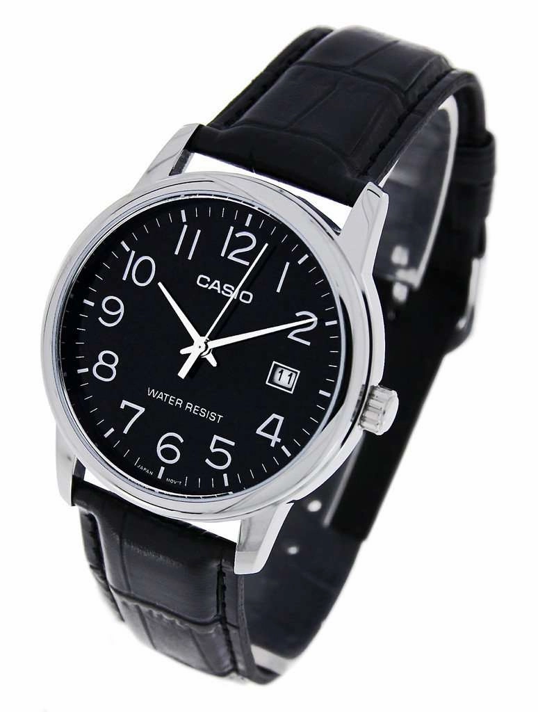 Casio MTP-V002L-1B Black Leather Watch for Men