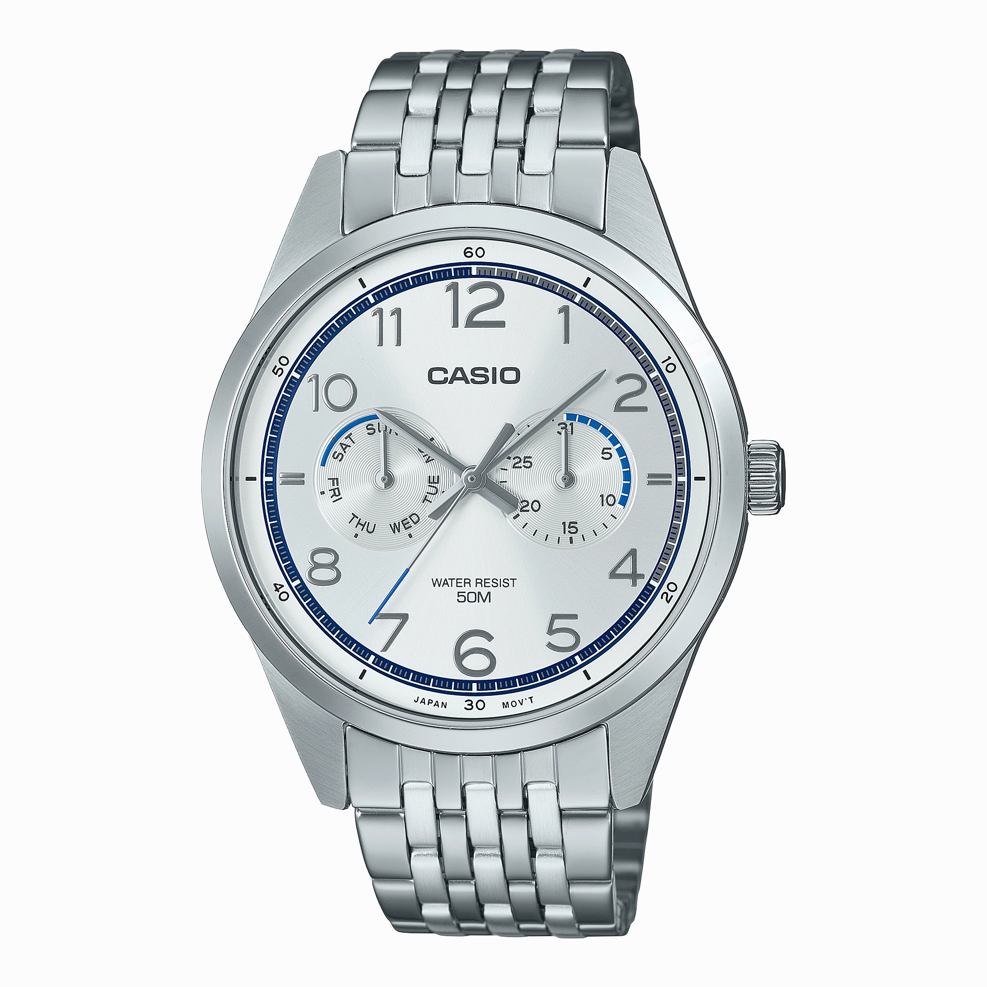 Casio Standard Analogue White Dial Stainless Steel Watch MTPE340D-7A