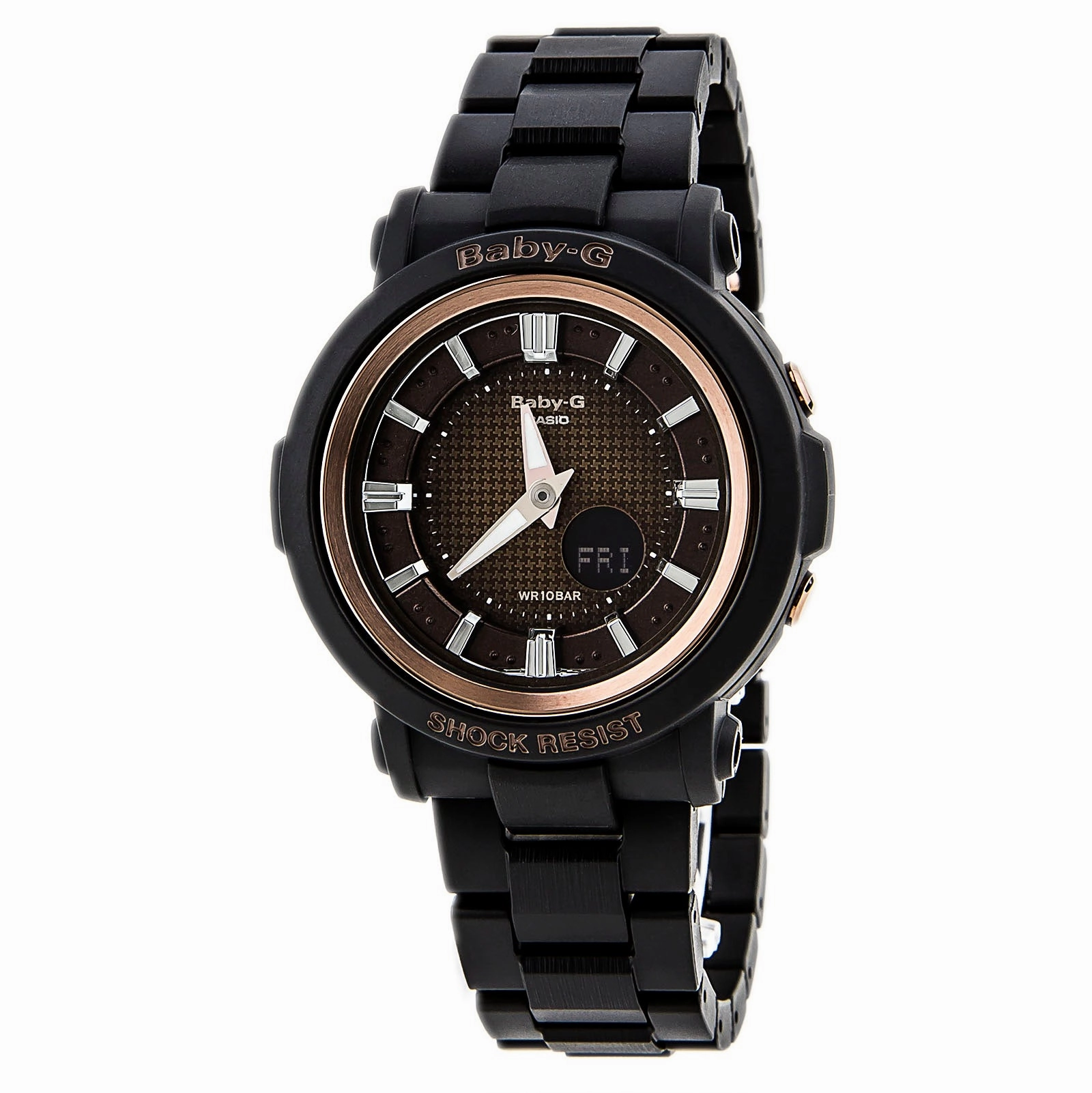 Casio Women's Baby-G Brown Ana-Digi Dial Black Fine Resin Alarm Watch | BGA301-1A