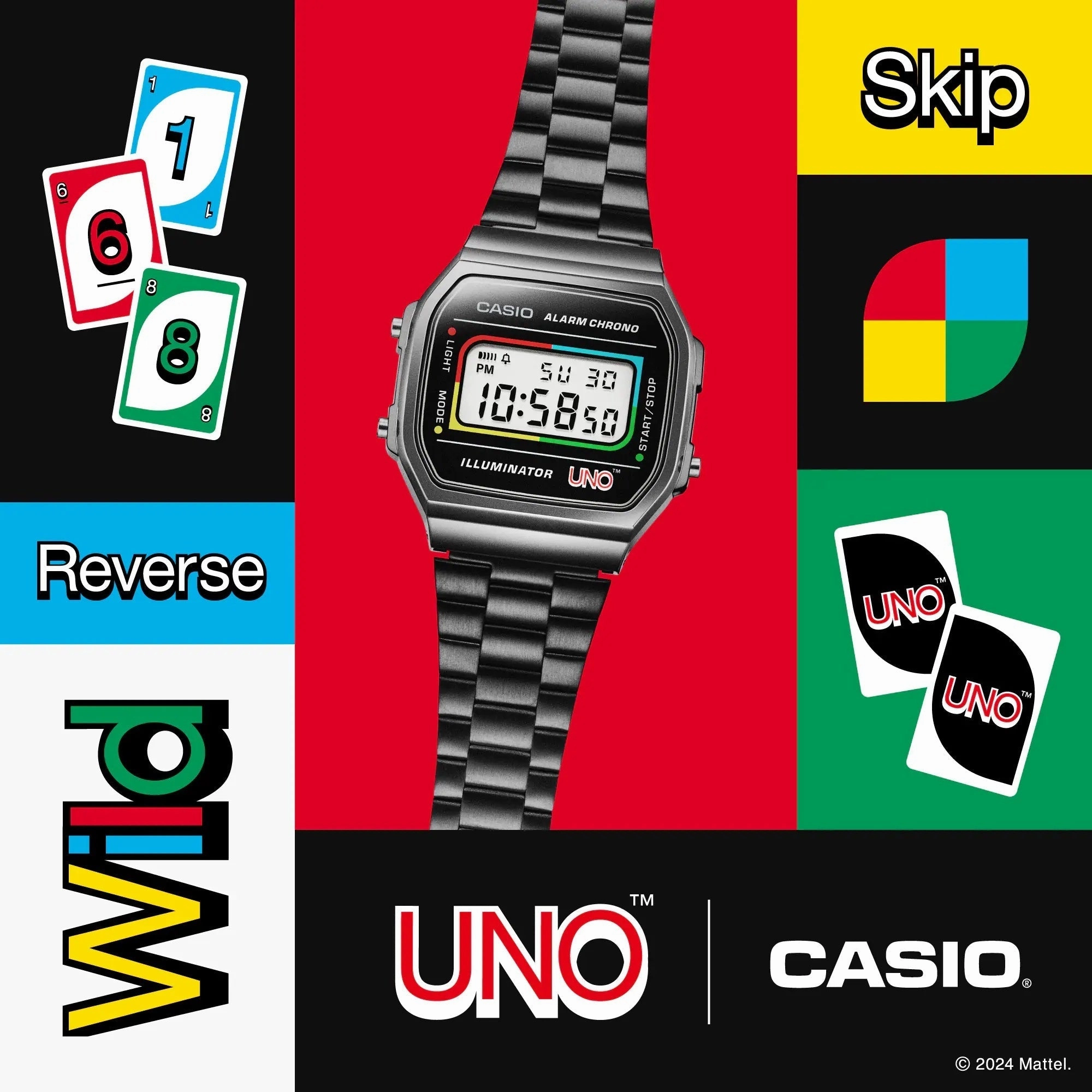 CASIO x UNO Collaboration Vintage Series Black Digital Watch A168WEUC-1A