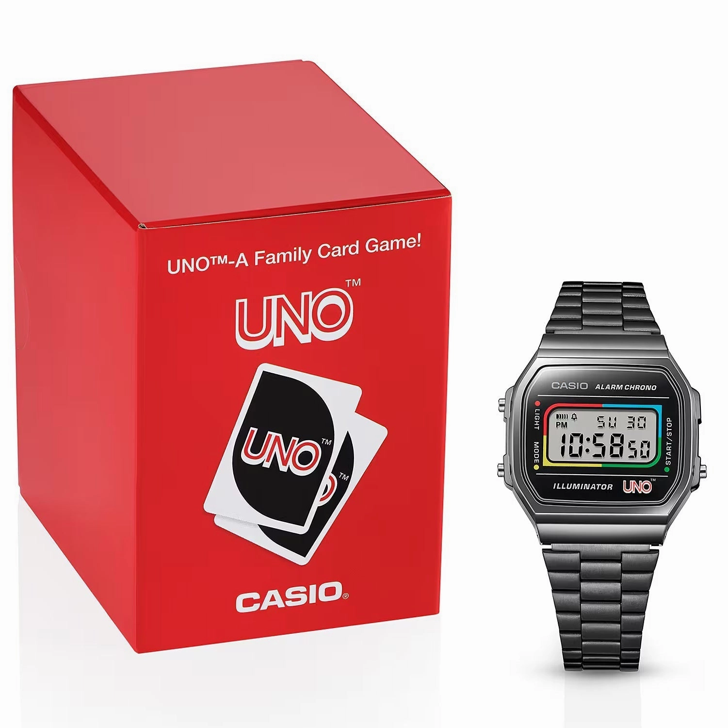 CASIO x UNO Collaboration Vintage Series Black Digital Watch A168WEUC-1A
