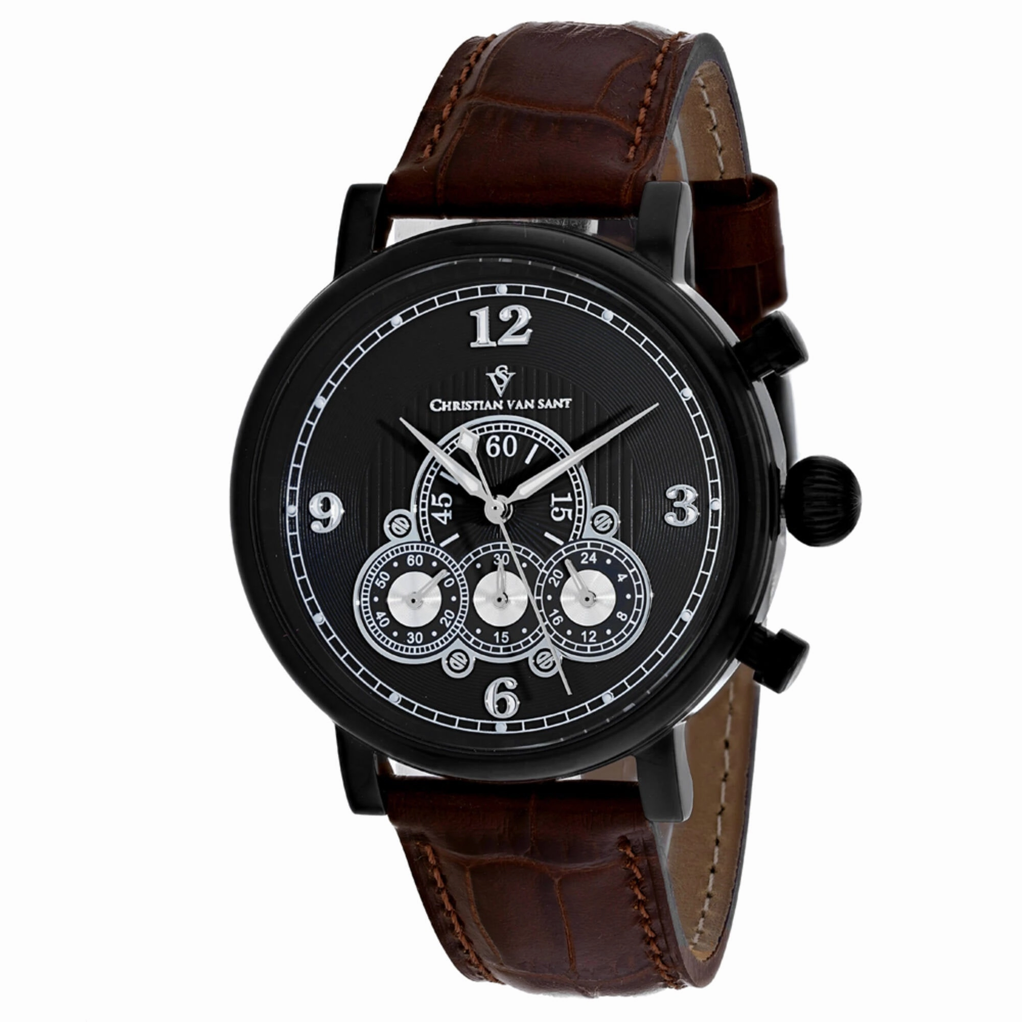 Christian Van Sant Men's Watch - Dominion Chrono Black Dial Brown Strap | CV0713
