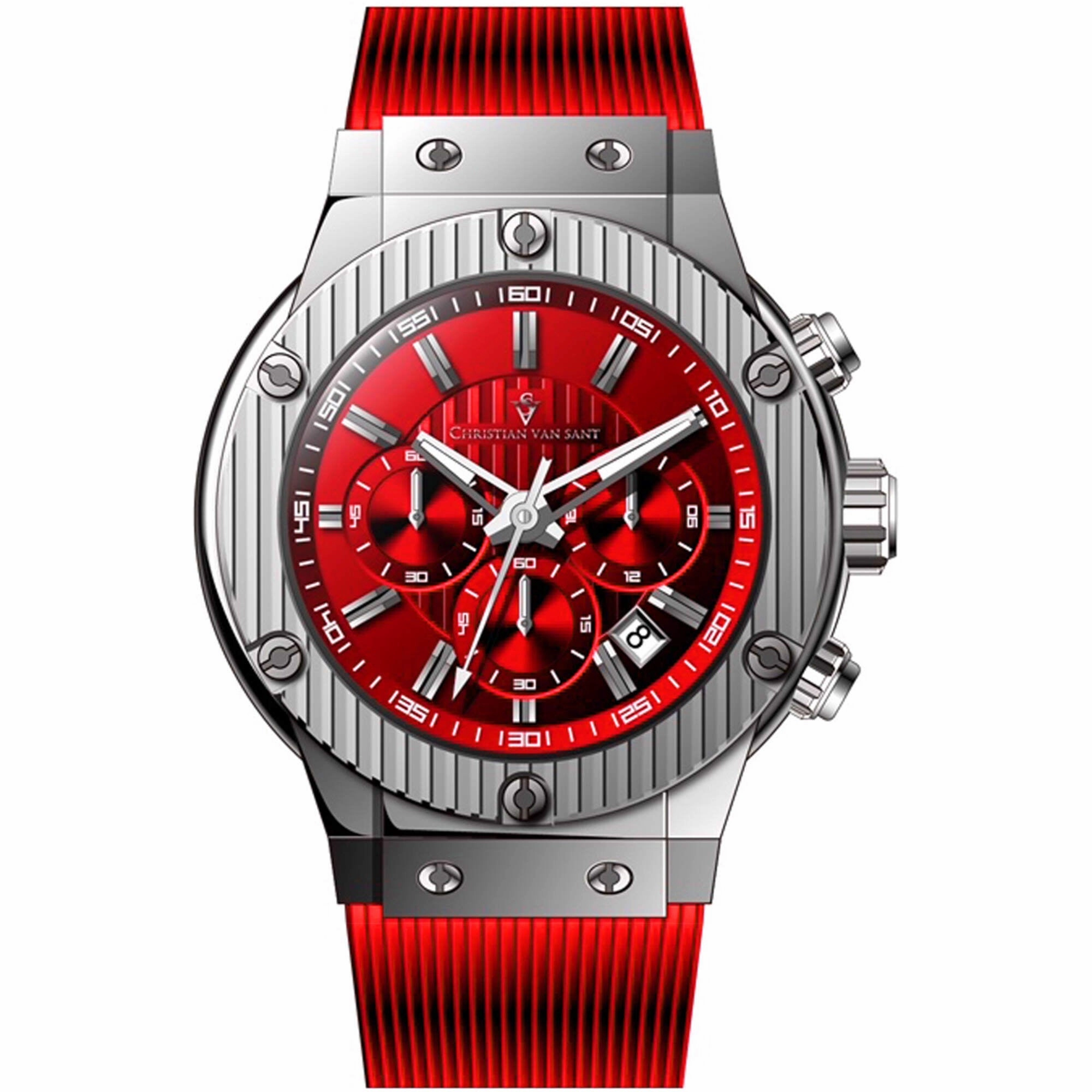 Christian Van Sant Men's Watch - Monarchy Chrono Red Dial Rubber Strap | CV8144