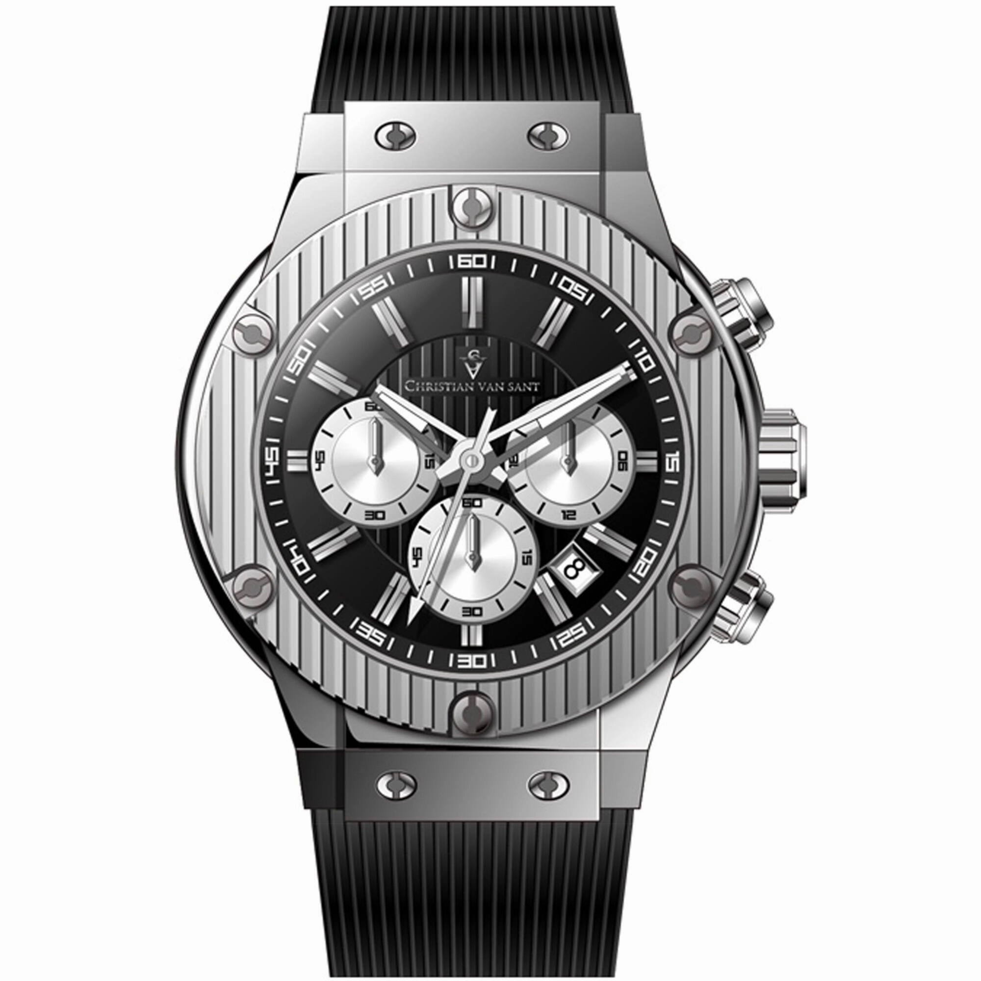 Christian Van Sant Men's Watch - Monarchy Quartz Black Dial Rubber Strap | CV8141