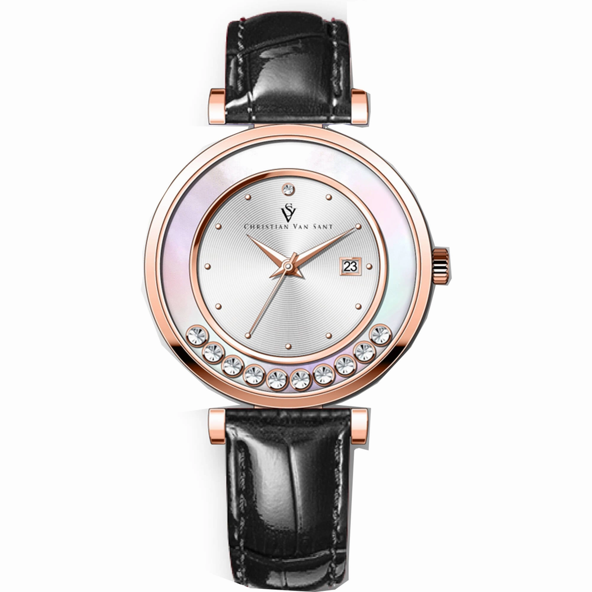 Christian Van Sant Women's Watch - Bria Quartz Silver Dial Leather Strap | CV3815