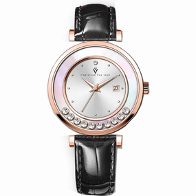 Christian Van Sant Women's Watch - Bria Quartz Silver Dial Leather Strap | CV3815