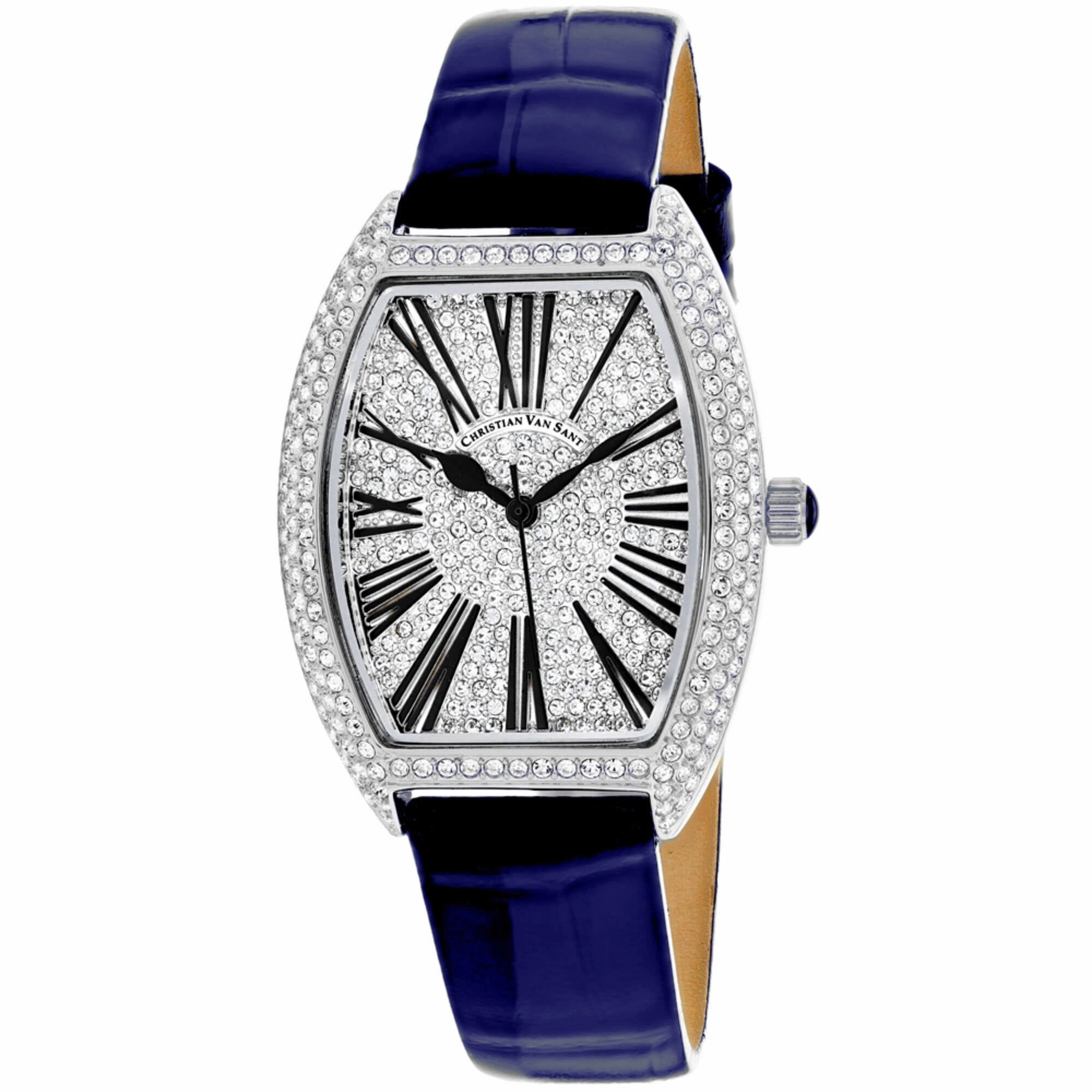 Christian Van Sant Women's Watch - Chic Silver Tone Dial Blue Leather Strap | CV4841