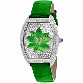 Christian Van Sant Women's Watch - Lotus Quartz Green Dial Leather Strap | CV4853