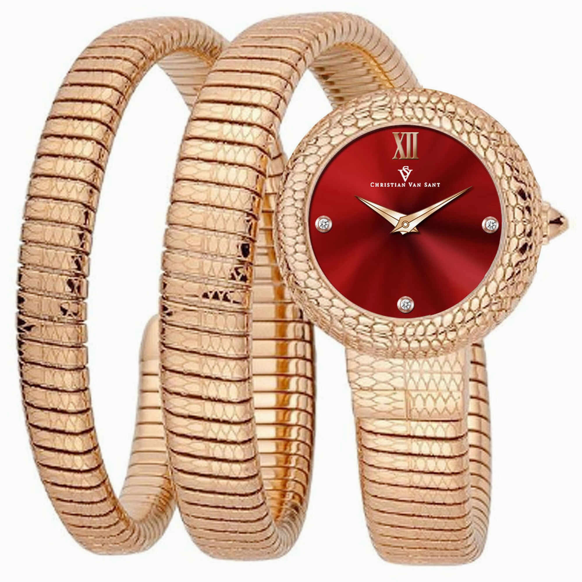 Christian Van Sant Women's Watch - Naga Quartz Red Dial Rose Gold Band | CV0893