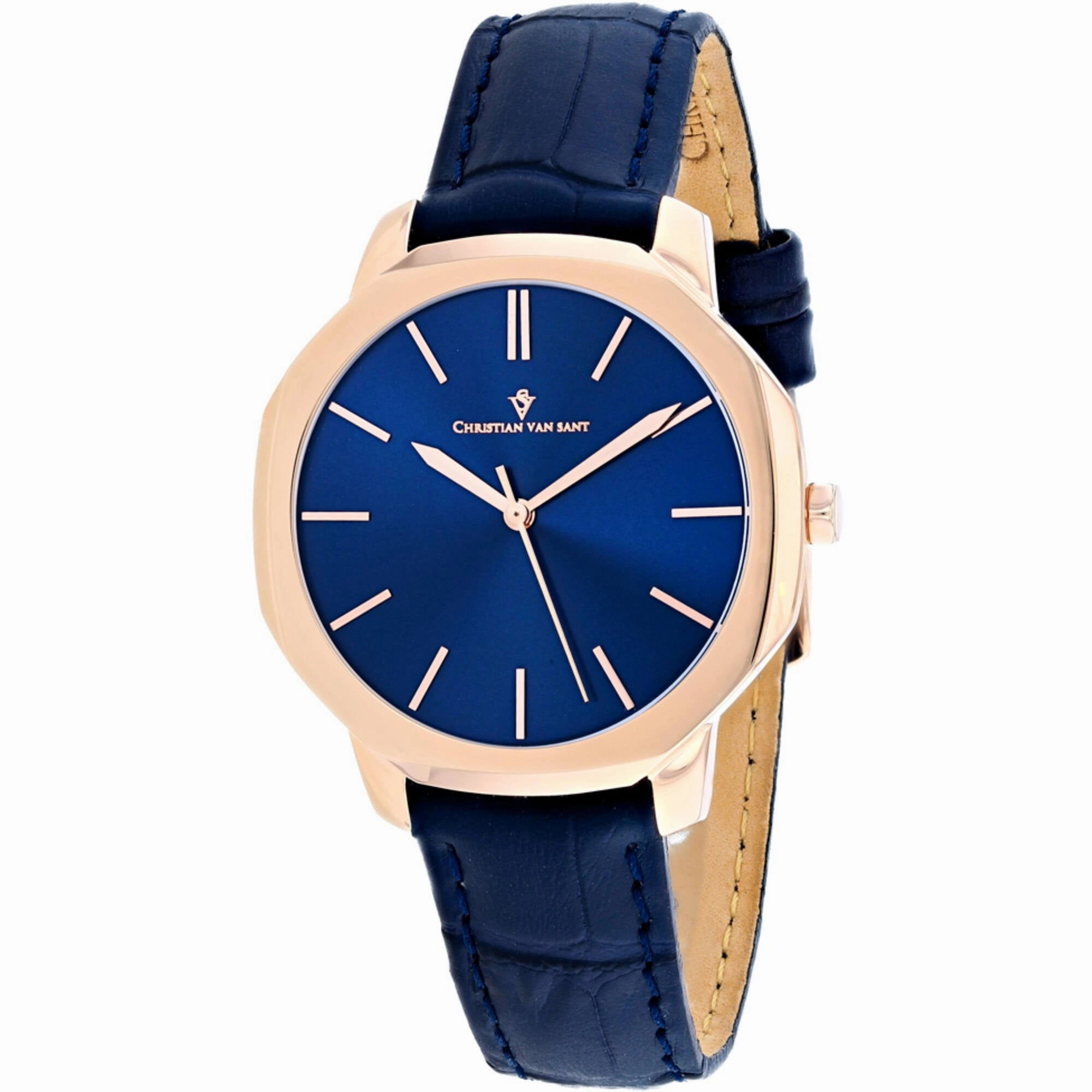 Christian Van Sant Women's Watch - Octave Slim Quartz Blue Leather Strap | CV0505