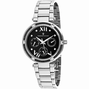 Christian Van Sant Women's Watch - Sienna Quartz Black Dial Silver Bracelet | CV1820