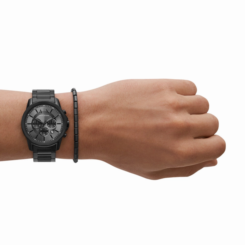 Chronograph Black Stainless Steel Watch and Bracelet Gift Set AX7140SET