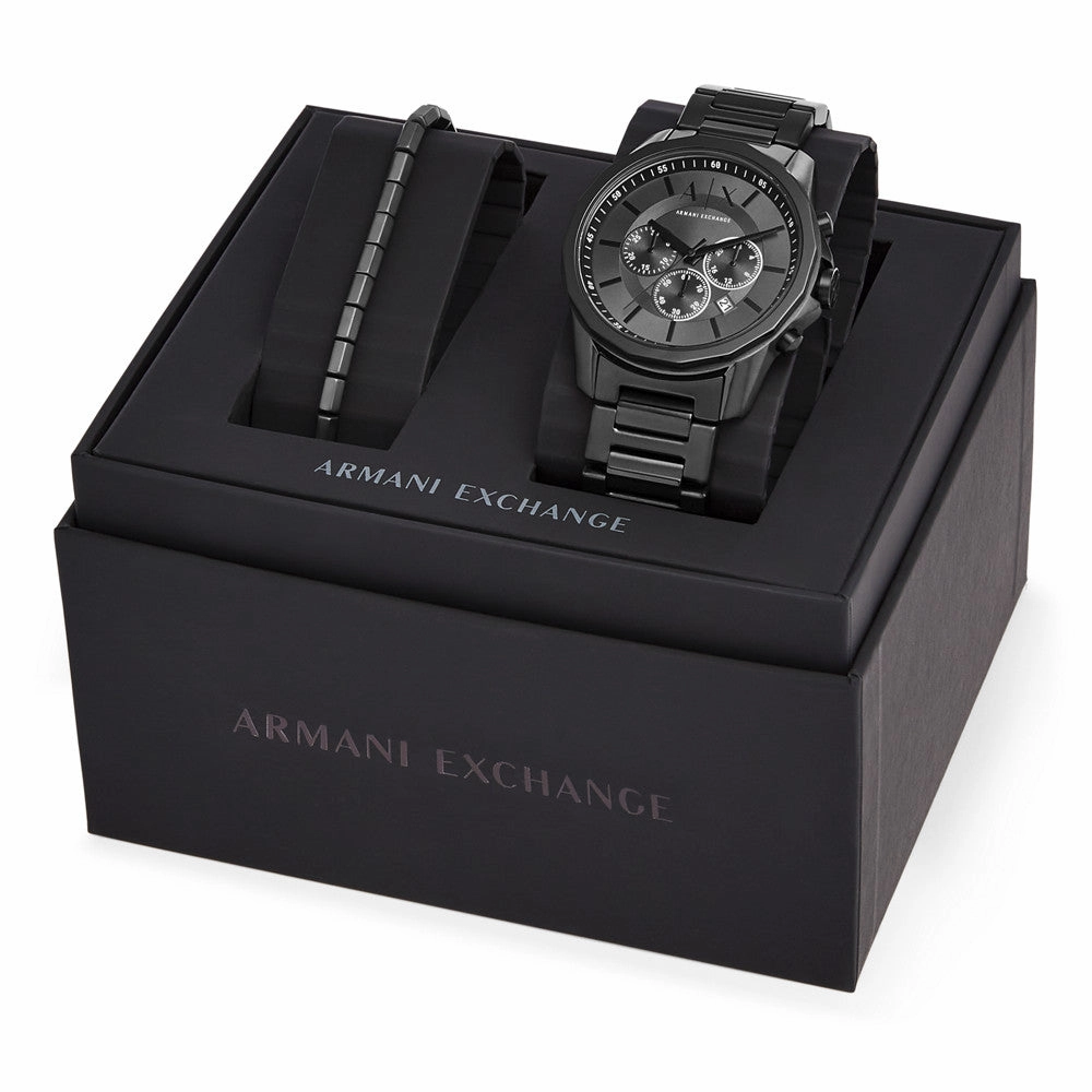 Chronograph Black Stainless Steel Watch and Bracelet Gift Set AX7140SET