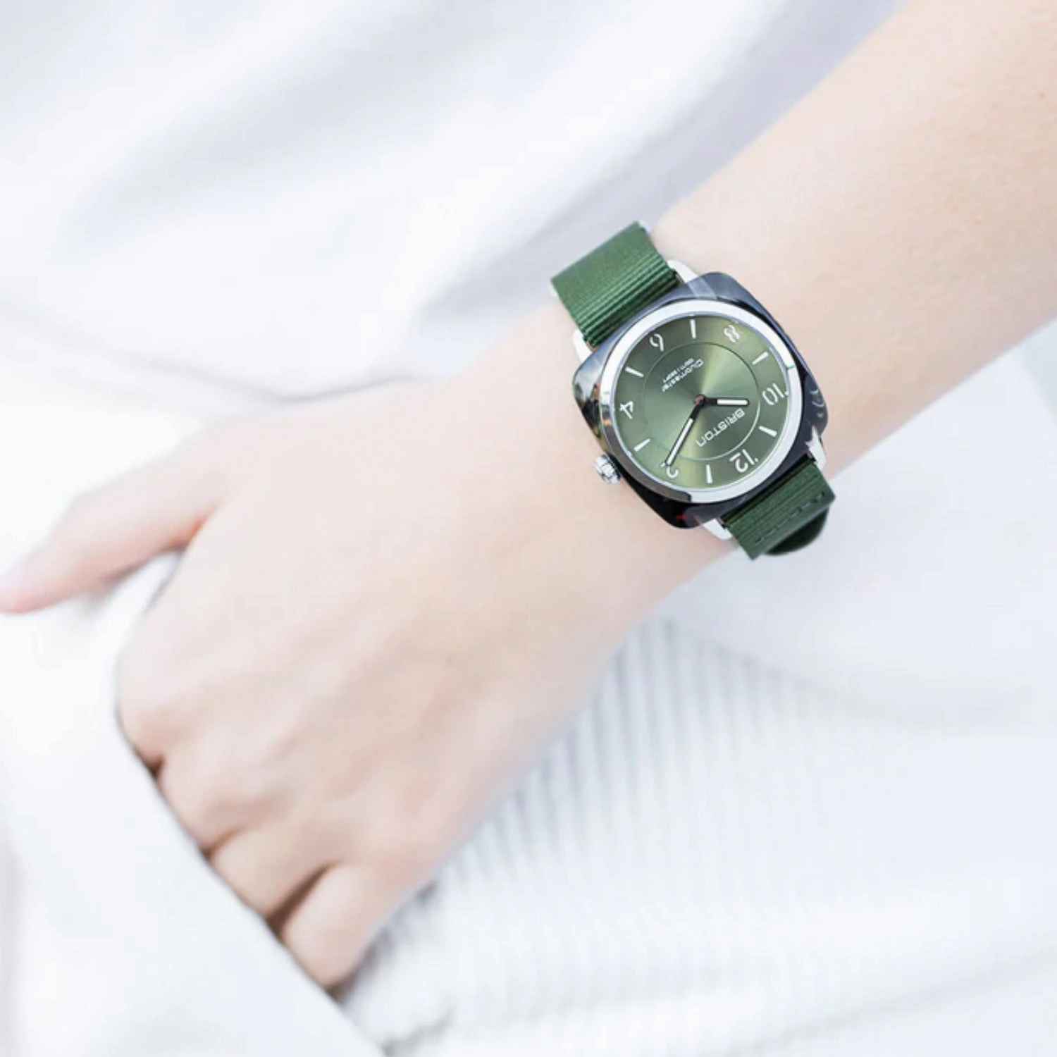 Clubmaster Chic Women Quartz Olive Green Dial Analog Nato Watch 21536.SA.UG.26.NOL