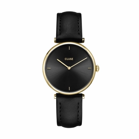 CLUSE Triomphe Gold Black / Black Leather Watch CW10404