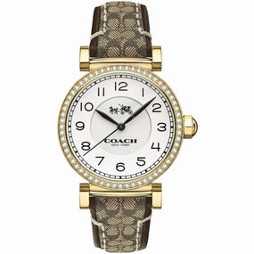 Coach Women's Watch - Madison Quartz White Dial Leather Strap Crystal | 14503397
