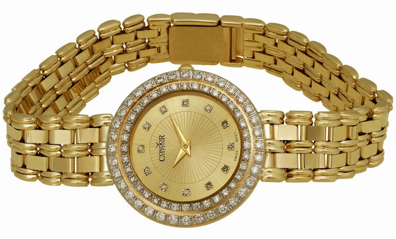 Condor 14kt Gold & Diamond Womens Luxury Swiss Watch Quartz CDRVCH