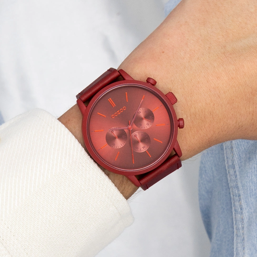 Dahlia red OOZOO watch with leather strap - C11207