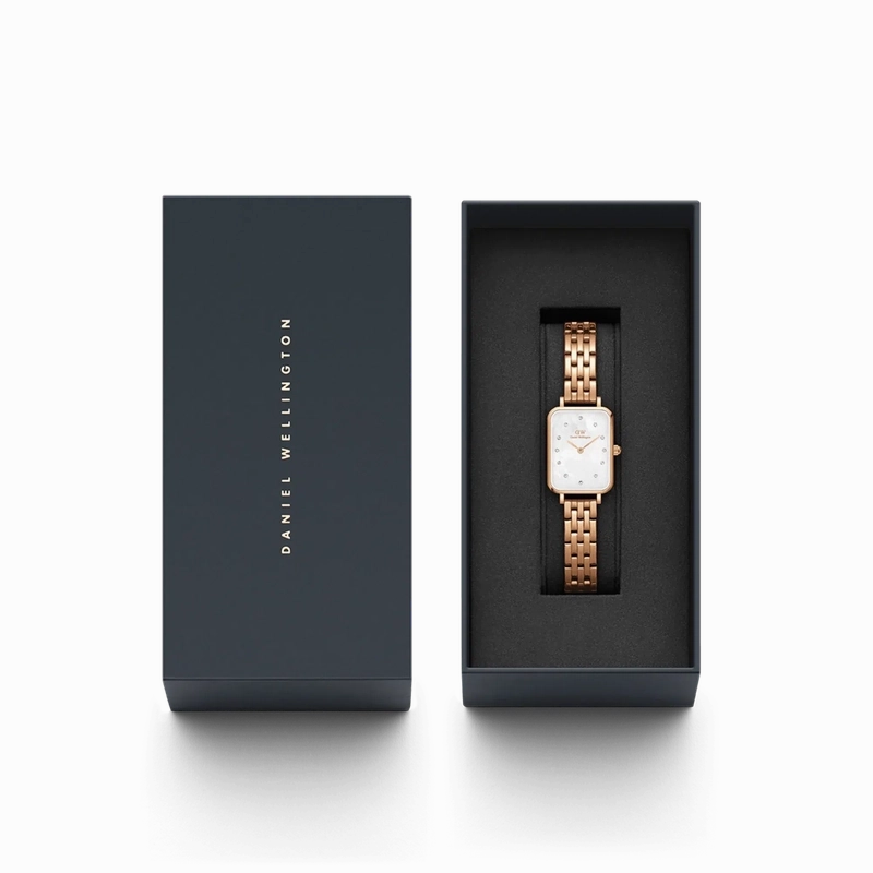 Daniel Wellington Quadro Lumine 5-Link Melrose White Mother of Pearl Rose Gold 20x28mm Watch