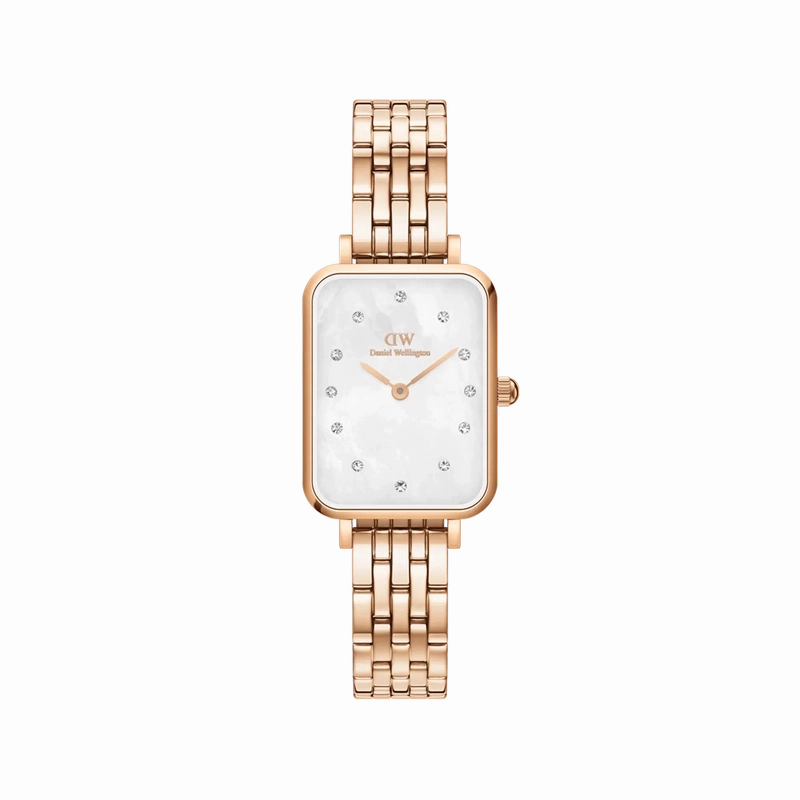 Daniel Wellington Quadro Lumine 5-Link Melrose White Mother of Pearl Rose Gold 20x28mm Watch