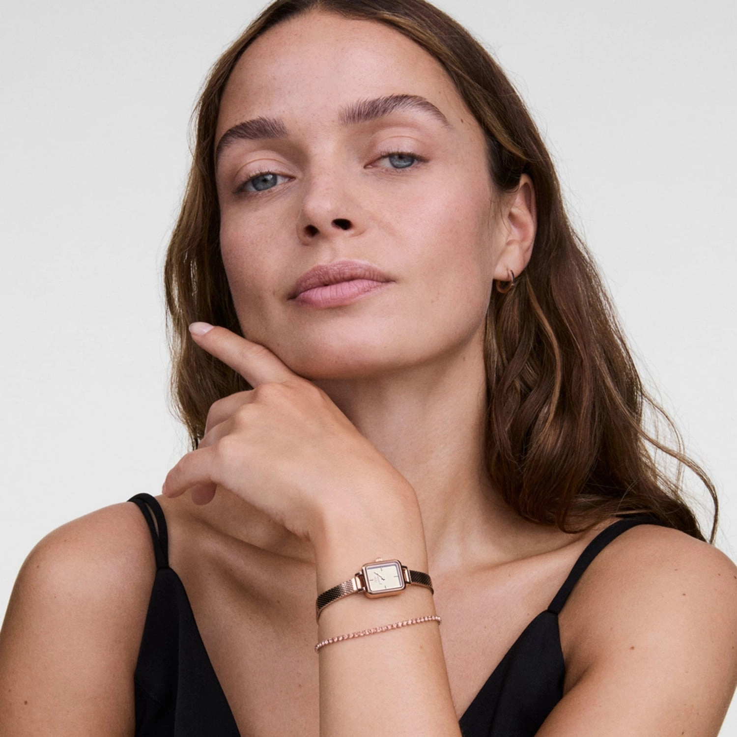 Daniel Wellington Quadro Mini Mirror Reflection Rose Gold Dial Watch DW00100799