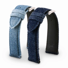 Denim Type fabric watch strap (washed blue, dark blue)