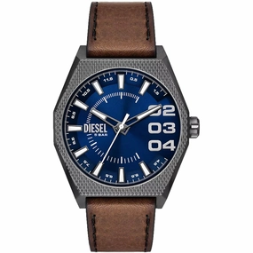 Diesel Men's Watch - Scraper Quartz SS Case Blue Dial Brown Leather Strap | DZ2189